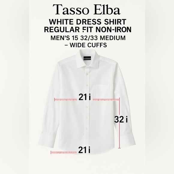 Tasso Elba White Dress Shirt Regular Fit Non-Iron Men’s 15 32/33 - Picture 8 of 8